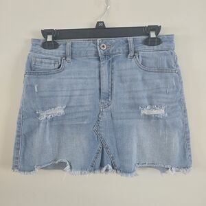 Wax Jean Light Blue Distressed Mini Skirt